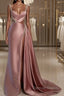 Pink Sweetheart Spaghetti Strap Prom Dresses with High Slit Trail