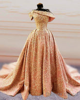 Glamour Ball Gown Satin Dresses Lace Embroidery Off Shoulder