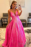 Glitter Fuchsia Sequins Long Prom Dresses
