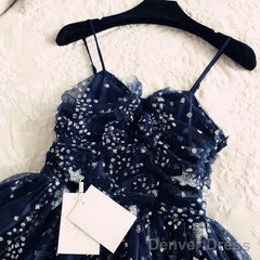 Glitter Stars Sequins Beaded Short Navy Blue Homecoming Party Dresses