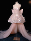 Glitter Strapless Tulle Beaded Mini Birthday Dress Pink Homecoming Dresses With Bow