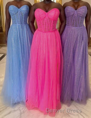 Glitter Sweetheart Sheer Corset A-Line Long Prom Dresses