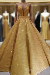 Glitter Tulle Ball Gown Strapless Dresses