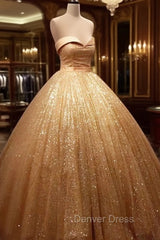 Glitter Tulle Prom Dresses Sweetheart Ball Gown