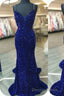 Glittery Mermaid Red Sequin V Neck Lace Up Back Prom Dresses Gala Gowns