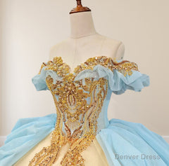 Gold Appliqued Double Colored Corset Back Quinceaera Dress