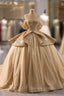 Gold Ball Gowns Off the Shoulder Appliques Prom Dresses