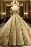 Gold Ball Gown Scoop Neck Sequins Backless Haute Couture Wedding Dresses