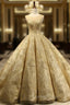 Gold Ball Gowns Scoop Neck Sequins Backless Haute Couture Wedding Dresses