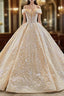 Gold Ball Gowns Sequins Beading Off the Shoulder Prom Dresses