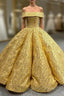Gold Ball Gowns Sequins Cap Sleeve Prom Dresses