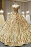 Gold Ball Gowns Sequins Off the Shoulder Quinceanera Dresses