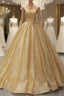 Gold Ball Gowns Sequins Straps Floor Length Sweet 16 Prom Dresses