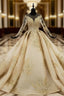 Gold Ball Gowns Tulle Appliques Beading Long Backless Wedding Dresses