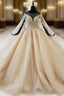 Gold Ball Gowns Tulle Sequins Backless Appliques Beading Wedding Dresses