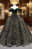 Gold Green Ball Gowns Sequins Off the Shoulder Prom Dresses