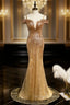 Gold Mermaid Sequins Spaghetti Straps Prom Dresses