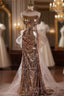 Gold Mermaid Sequins Strapless Pleats Prom Dresses
