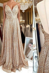 Gold sequin long prom Dresses gold evening Dresses