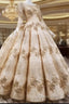 Gold Sequins Ball Gown Wedding Dresses Long Sleeves Open Back