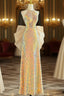 Gold Sequins Halter Backless Prom Dresses