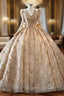 Gold Sequins Long Sleeve V Neck Prom Dresses