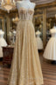 Gold Sequins Spaghetti Straps Sexy Prom Dresses