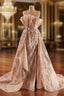 Gold Sequins Strapless Split Prom Dresses