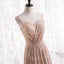 Gold Sequins Sweetheart Simple Spaghetti Straps Long Prom Dress, Sequins Prom Dress Bridesmaid Dresses