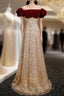 Gold Sequins Velvet Off the Shoulder Prom Dresses