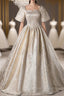 Gold Short Sleeve Square Neck Quinceanera Dresses