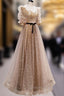 Gold Tulle Long Prom Dress, A Line Gold Prom Graduation Prom Dresses