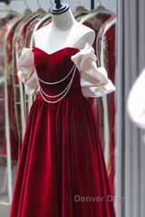 Gorgeous A Line Off The Shoulder Velvet Red Prom Dresses