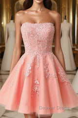 Gorgeous Pink A-Line Short Mini Tulle Homecoming Dresses With Appliques