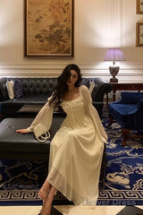 Gorgeous A Line Square Neckline Long Sleeves Ivory Date Night Dress Prom Dresses Birthday Outfit