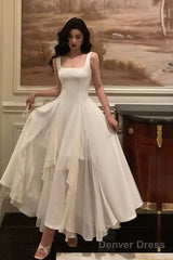 Gorgeous A Line Square Neckline Sleeveless White Date Night Dress Prom Dresses Birthday Outfits