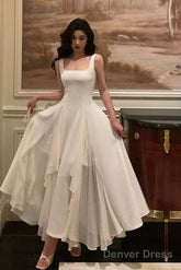 Gorgeous A Line Square Neckline Sleeveless White Date Night Dress Prom Dresses Birthday Outfits