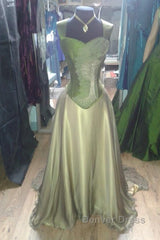 Gorgeous A Line Straps Floor Length Satin Retro Evening Dresses Prom Dresses