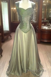 Gorgeous A Line Straps Floor Length Satin Retro Evening Dresses Prom Dresses