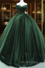 Gorgeous Ball Gown Green Satin Quinceanera Dresses, Green Sweetheart Formal Dresses