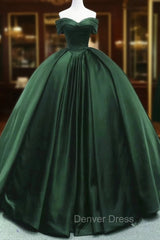 Gorgeous Ball Gown Green Satin Quinceanera Dresses, Green Sweetheart Formal Dresses