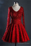 Gorgeous Ball Gowns Short Red Satin Tulle Beaded Dress With Sleeves Homecoming Dresses