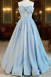 Gorgeous Balll Gown Sweetheart Blue Satin Long Evening Dresses Prom Dresses
