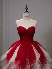 Gorgeous Balll Gown Sweetheart Red Tulle Ruffles Long Evening Dress Prom Dresses