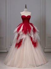 Gorgeous Balll Gown Sweetheart Red Tulle Ruffles Long Evening Dress Prom Dresses