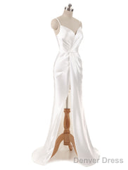 Gorgeous Beach Wedding Dresses Mermaid Sleeveless Evening Dresses V Neck Straps Split Ivory Bridal Gown With Court Train