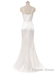 Gorgeous Beach Wedding Dresses Mermaid Sleeveless Evening Dresses V Neck Straps Split Ivory Bridal Gown With Court Train