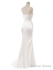 Gorgeous Beach Wedding Dresses Mermaid Sleeveless Evening Dresses V Neck Straps Split Ivory Bridal Gown With Court Train