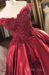 Gorgeous Beaded Lace V Neck Off Shoulder Long Burgundy Prom Dresses