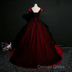 Gorgeous Black And Red Embroidery Quinceanera Dresses, Lace Applique Tulle Gowns